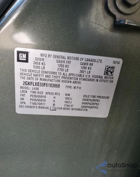 2015 GMC Terrain Slt-1 z USA, uszkodzony, nr VIN 2GKFLXE30F6183868